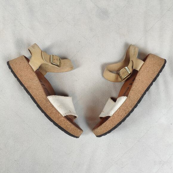 Birkenstock Papillio‎ Glenda Wedge Sandals Womens 37 US 6 White Buckle Canvas - Picture 2 of 9